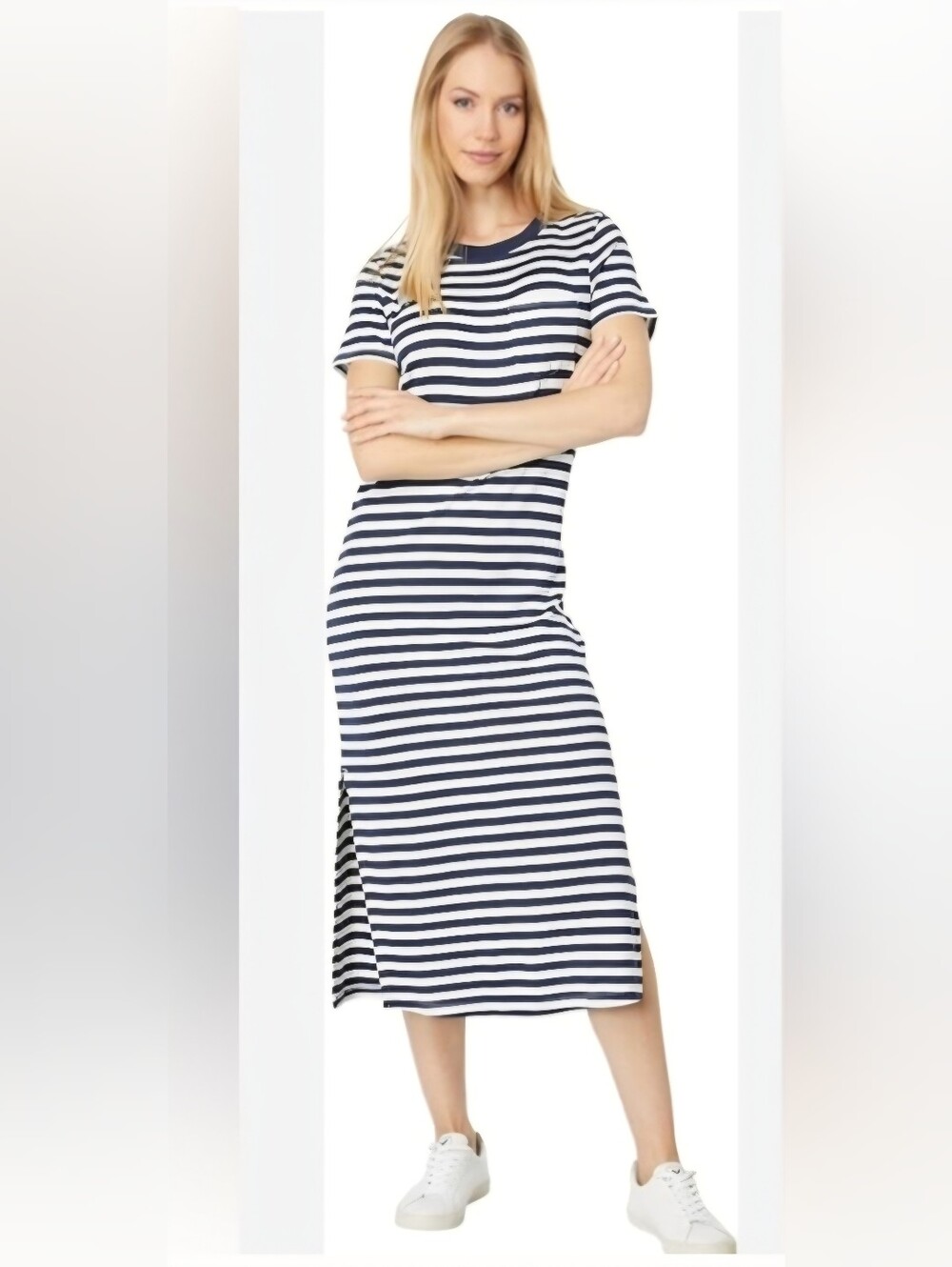 Outerknowm Neptune Tee Maxi Dress, Navy/white Stripe, Organic Cotton, M